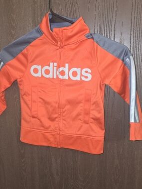 adidas Kids Red-Orange and Gray Zip Front Track Jacket
